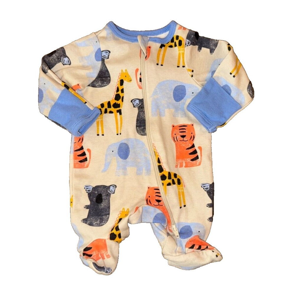 Preemie Baby Boy Sleeper Outfit Romper Zipper Cotton Doll Animals Zoo Tiger Bear